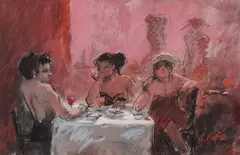 Bogdan Pietriș, Serată, pastel și cărbune pe hârtie