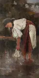 Nicolae Enea, Cu rufele la râu, ulei pe pânză