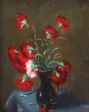 Vas cu garoafe by Leon Biju, ulei pe carton, offered Jan 2022