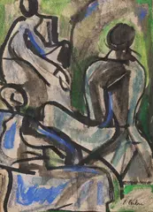 Siluete by Eva Cerbu, tempera și guașă pe hârtie, sold Jan 2022