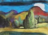 Dávid Jándi, Peisaj de vară, 1932, pastel pe hârtie