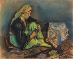 Iosif Iser, Odaliscă în verde, 1947, pastel pe hârtie