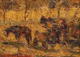 Odihna cailor by Rudolf Schweitzer–Cumpăna, ulei pe carton, sold Dec 2021