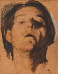 Autoportret by Corneliu Baba, 1952, creion, laviu și accente de creioane cerate pe hârtie, sold Dec 2021