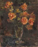 Pahar cu trandafiri by Rudolf Schweitzer–Cumpăna, ulei pe pânză lipită pe carton, sold Dec 2021