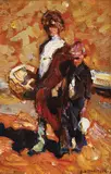 De la târg by Rudolf Schweitzer–Cumpăna, ulei pe carton, sold Dec 2021