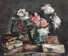 Gheorghe Petrașcu, Natură statică cu trandafiri și cărți, 1928, ulei pe pânză