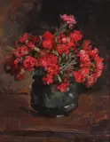 Cană cu garofițe by Nicolae Vermont, 1929, ulei pe carton, offered Dec 2021