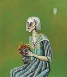 Ana Ruxandra Ilfoveanu, Autoportret cu flori, 2000, ulei pe pânză
