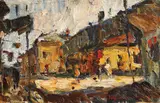 Stradă din București by Rudolf Schweitzer–Cumpăna, ulei pe carton, sold Nov 2021