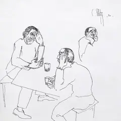 La birt by Constantin Piliuță, 1990, tuș pe hârtie, sold Nov 2021