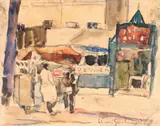 La târg by Rudolf Schweitzer–Cumpăna, acuarelă pe hârtie lipită pe carton, sold Nov 2021