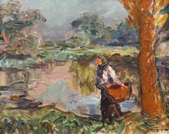 Samuel Mützner, Cu rufele la râu, 1940, ulei pe carton