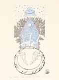 Casă albastră (IV) by Ștefan Câlția, 2021, serigrafie la două culori, sold Nov 2021