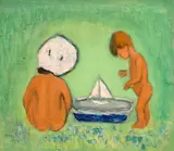 La malul mării by Ana Asvadurova Ciucurencu, 1969, ulei pe carton, sold Nov 2021