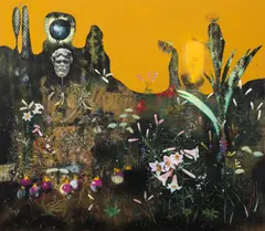 Andrei Ciurdărescu, Chaotic Garden, 2019, acrilic, ulei și monoprint pe pânză