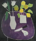 Flori și cuțit by Constantin Piliuță, ulei pe pânză, sold Nov 2021
