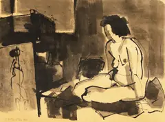 Geta Brătescu, Atelierul (Nud), 1969, tuș chinezesc și acuarelă pe hârtie