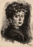 Corneliu Baba, Artista poporului (Lucia Sturdza Bulandra), 1953, guașă și ceracolor cu zgrafiere pe hârtie lipită pe carton