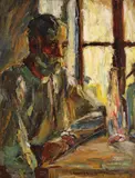 După muncă by Rudolf Schweitzer–Cumpăna, ulei pe carton, sold Oct 2021