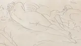 Nud cu spatele (ciclul "Sburătorul") by Nicolae Tonitza, 1928-1929, peniță pe hârtie, sold Oct 2021