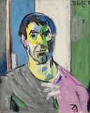 Autoportret la perete by Constantin Piliuță, ulei pe carton, sold Oct 2021