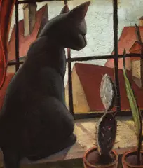Le Chat Noir by Carol Hübner, ulei pe carton, sold Oct 2021