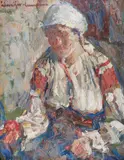 Țărăncuță by Rudolf Schweitzer–Cumpăna, 1928, ulei pe carton, sold Oct 2021