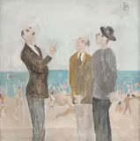 Chestiuni importante by Constantin Piliuță, 1983, ulei și creion pe pânză, sold Oct 2021
