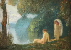 Baigneuse by Mihail Simonidy, mijlocul anilor '20, ulei pe lemn, sold Oct 2021