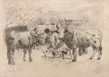 Theodor Aman, Înjugatul boilor, 1875, acvaforte și gravură cu acul
