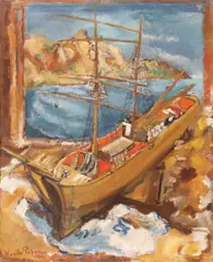 Corabia by Vasile Popescu, 1941, ulei pe pânză, sold Oct 2021
