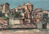 Vedere din Toledo by Gheorghe Petrașcu, 1929, ulei pe carton, sold Oct 2021