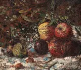 Natură statică cu mere by Octav Băncilă, ulei pe pânză, sold Oct 2021