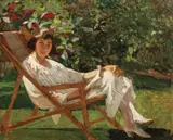 Ipolit Strâmbu, Odihnă în grădină, 1928, ulei pe carton