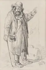Constantin Jiquidi, Evreul călător, 1891, creion pe hârtie