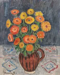 Ulcior cu gălbenele by Dumitru Ghiață, ulei pe carton subțire, offered Oct 2021