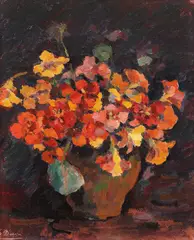 Colțunași by Nicolae Dărăscu, ulei pe carton, sold Oct 2021