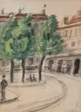 Theodor Pallady, Vedere din Paris, 1938, acuarelă și creion pe hârtie lipită pe carton