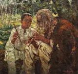 Cântecul ciobănașului by Octav Băncilă, 1914, ulei pe pânză, sold Oct 2021