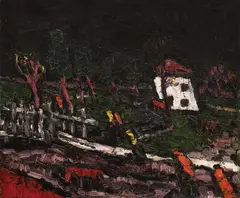 Nocturnă by Ion Țuculescu, 1941, ulei pe pânză lipită pe carton, sold Oct 2021