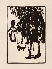 Arthur Segal, Câinele și mulțimea, 1912, xilogravură