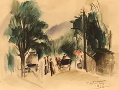 Ștefan Constantinescu, Citadină, 1936, acuarelă și creion  pe hârtie lipită pe carton
