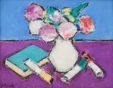 Natură statică cu flori by Ion Pacea, ulei pe carton, sold Oct 2021