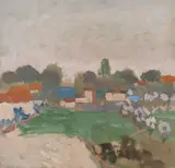 Margine de sat by Ion Popescu Negreni, ulei pe carton, sold Oct 2021