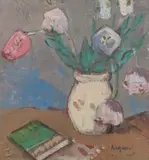Ion Popescu Negreni, Vas cu lalele, 1976, ulei pe carton