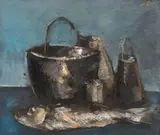 Mircea Ciobanu, Natură statică cu pește, ulei pe carton