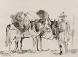 Traian Brădean, Întoarcerea de la târg, 1987, tuș și laviu pe hârtie