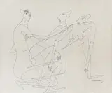Trei grații by Georgeta (Gigi) Florica Arămescu, 1985, peniță pe hârtie, sold Oct 2021