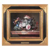 Manufactura Plaue, "Vase de fleurs", panou decorativ din porțelan, după lucrarea lui Willem van Aelst din sec. XVII, expusă la Muzeul Municipal din Melun, porțelan pictat